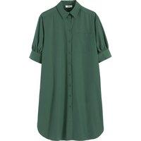 Midi Shirt Dress in Cotton Mix with Short Puff Sleeves