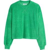 Towelling Cropped Sweatshirt in Cotton Mix with Crew Neck