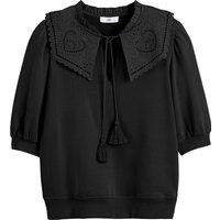 Cotton Mix Sweatshirt with Oversize Collar and 3/4 Length Sleeves