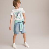 Shark Print Cotton T-Shirt with Crew Neck