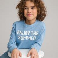 Embroidered Slogan Cotton Sweatshirt with Crew Neck
