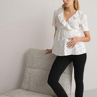 Broderie Anglaise Maternity Blouse in Cotton with Ruffled Neck