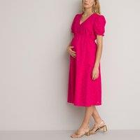 Broderie Anglaise Maternity Dress in Cotton with Puff Sleeves