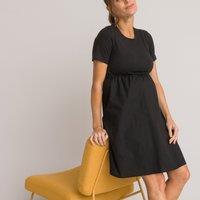 Dual Fabric Maternity Dress in Cotton with Crew Neck
