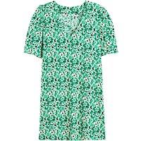 Recycled Floral Mini Dress with Short Puff Sleeves and V-Neck