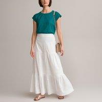 Cotton Tiered Maxi Skirt in Broderie Anglaise