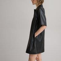 Recycled Faux Leather Dress with Short Sleeves
