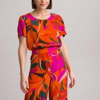 Floral Crew Neck Blouse with Short Sleeves