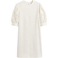 Mini Sweatshirt Dress in Cotton Mix with Embroidered Puff Sleeves
