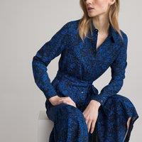 Floral Midi Shirt Dress with Tie-Waist