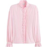 Cotton Ruffled Blouse with High Neck and Long Sleeves
