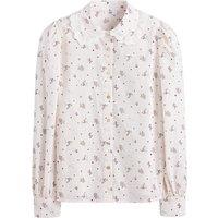 Floral Print Cotton Shirt with Ruffled Peter Pan Collar