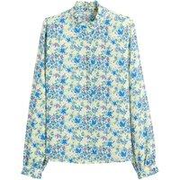 Recycled Floral Print Shirt with Ruffles and High Neck