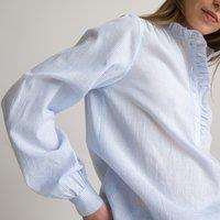 Cotton Ruffled Neck Blouse with Long Sleeves