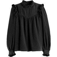 Cotton Ruffled Neck Blouse with Long Sleeves