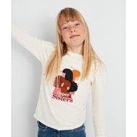 Slogan Print Cotton T-Shirt with Long Sleeves