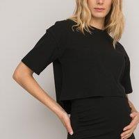 Maternity Crop Top with Crew Neck and Short Sleeves