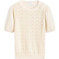 Cotton Pointelle Knit Jumper with Short Sleeves and Crew Neck