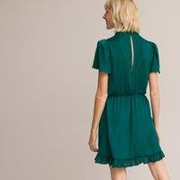 Recycled Ruffled Mini Dress with High Neck and Short Sleeves