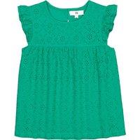 Cotton Sleeveless Blouse in Broderie Anglaise with Ruffles