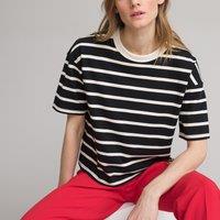 Striped Cotton T-Shirt with Crew Neck and Short Sleeves
