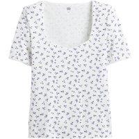 Floral Cotton Mix T-Shirt with Crew Neck and Short Sleeves