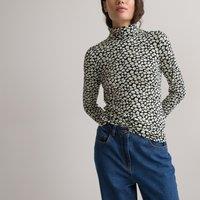 Floral Print Turtleneck T-Shirt with Long Sleeves