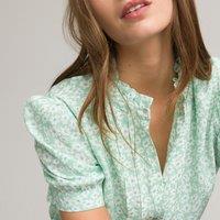 Ruffled High Neck Blouse with Short Sleeves