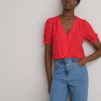 V-Neck Blouse with Short Puff Sleeves