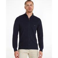 Cotton Zip-Up Cardigan with High Neck, Structured Fit