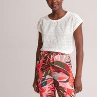 Cotton Broderie Anglaise T-Shirt with Short Sleeves