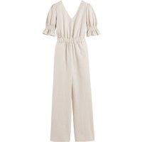 Linen/Cotton Jumpsuit with Ruffled Puff Sleeves, Length 30.5"