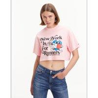 Printed Cotton Cropped T-Shirt with Crew Neck and Short Sleeves