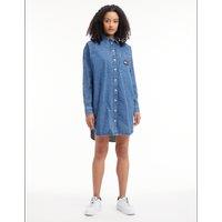 Denim Mini Shirt Dress with Logo on Front