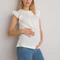 Embroidered Cotton Maternity T-Shirt with Ruffles