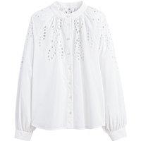 Cotton Mandarin Collar Shirt with Long Puff Sleeves