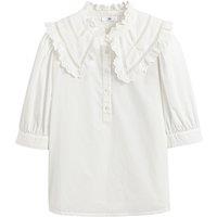 Peter Pan Collar Shirt in Cotton with Short Sleeves