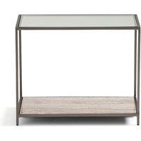 Buren Tempered Glass and Travertine Side Table