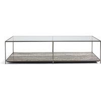 Buren Tempered Glass & Travertine Coffee Table