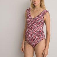Floral Racerback Maternity Swimsuit with Ruffled Straps