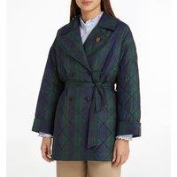 Tartan Checked Coat with Tie-Waist, Mid-Length