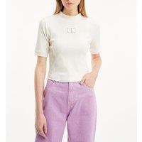Cotton Cropped T-Shirt with Crew Neck and Short Sleeves