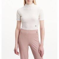 Ribbed High Neck T-Shirt with Short Sleeves