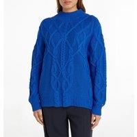 Cotton Mix Jumper with High Neck in Cable Knit