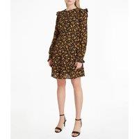 Floral Print Mini Dress with Ruffled Shoulders