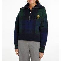 Checked Half Zip Jumper in Cotton Mix