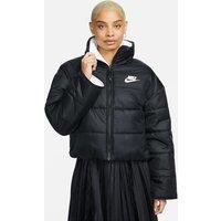 Zipped Reversible Padded Jacket with Logo Print and High Neck