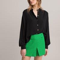 Draping Mandarin Collar Shirt with Long Sleeves
