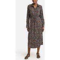 Midi Shirt Dress in Animal Print with Long Sleeves