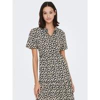 Printed Mini Shirt Dress with Short Sleeves